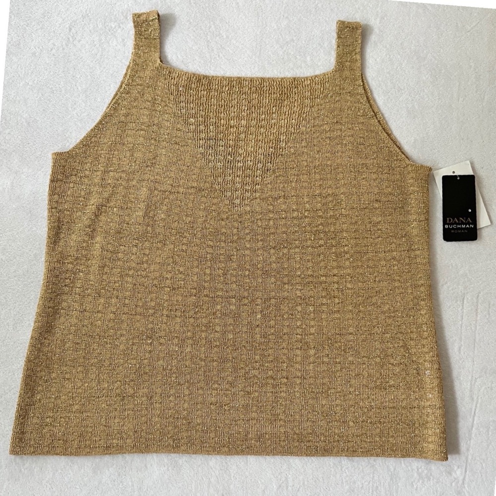 Dana Buchman Tank Top Gold Metallic Knit Sleeveless Plus 2X NWT - Picture 5 of 7